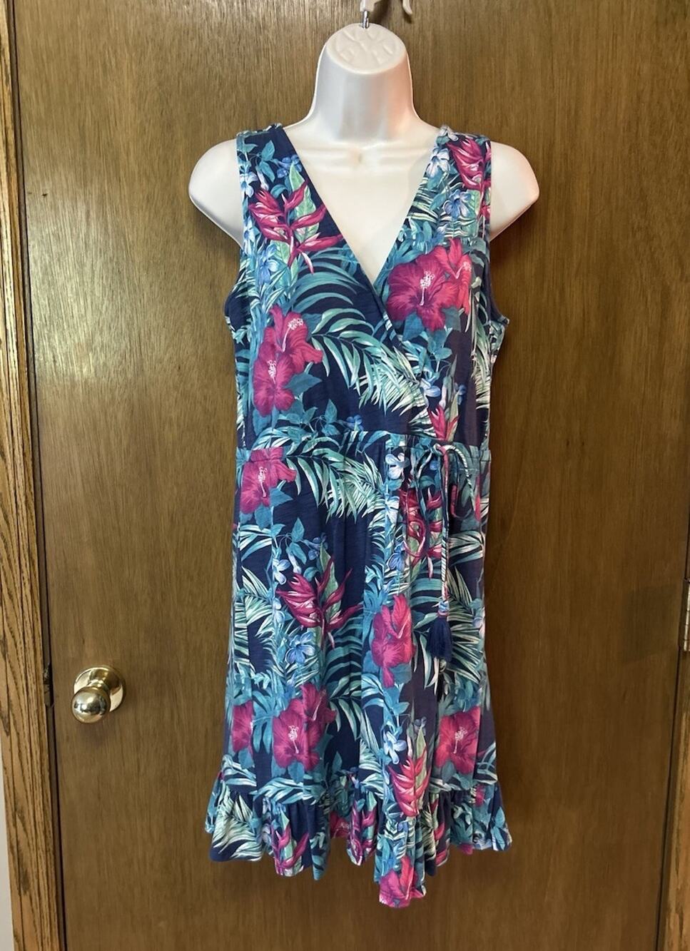 🩷💚Tommy Bahama sz S DRESS Palm Floral Tropical Sleeveless Navy Green Pink G26